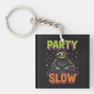 Party Slow – Funny Sloth DJ T-Shirt Keychain