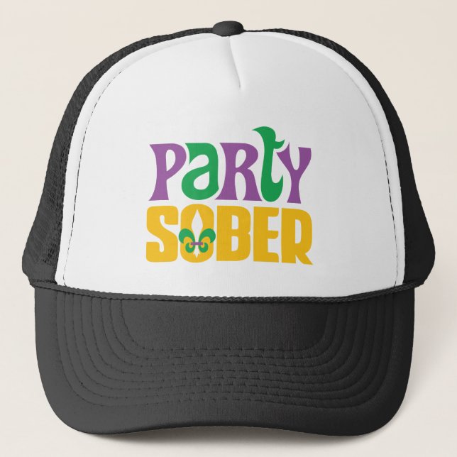 Party Sober Fleur de Lis Recovery Trucker Hat (Front)
