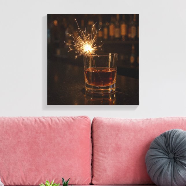 Party Sparkler In a Glass Of Whiskey Canvas Print (Insitu(LivingRoom))
