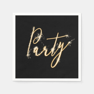 Party Sparkler Text on Black Napkin