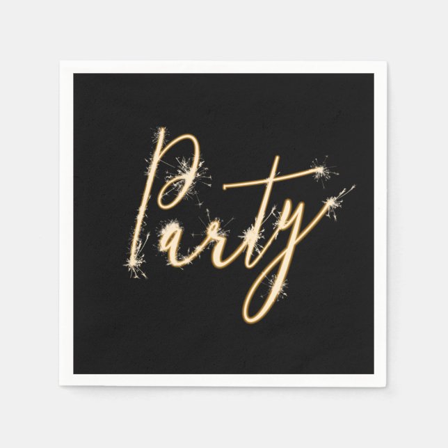 Party Sparkler Text on Black Napkin (Front)