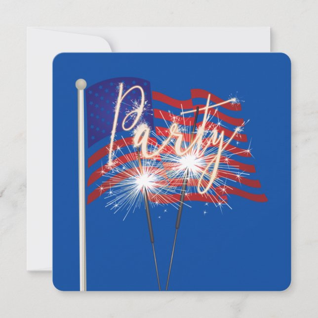 Party Sparklers on American Flag Invitation (Front)