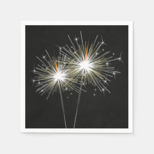 Party Sparklers on Black Leather Napkin