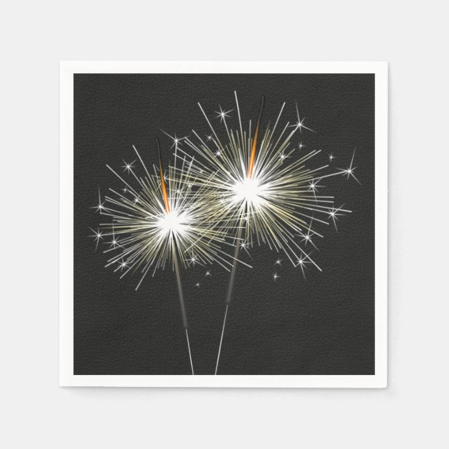 Party Sparklers on Black Leather Napkin (Front)