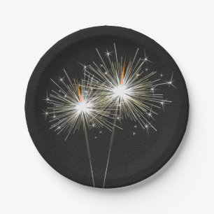 Party Sparklers on Black Paper Plate