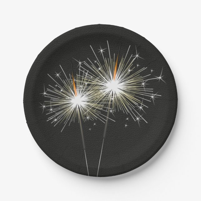 Party Sparklers on Black Paper Plate (Front)