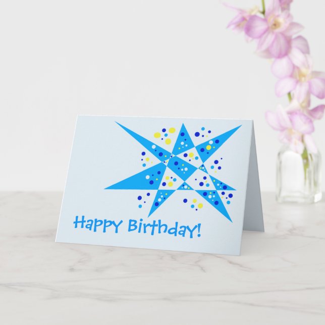 Party Star and Dots Abstract Happy Birthday Card (Orchid)