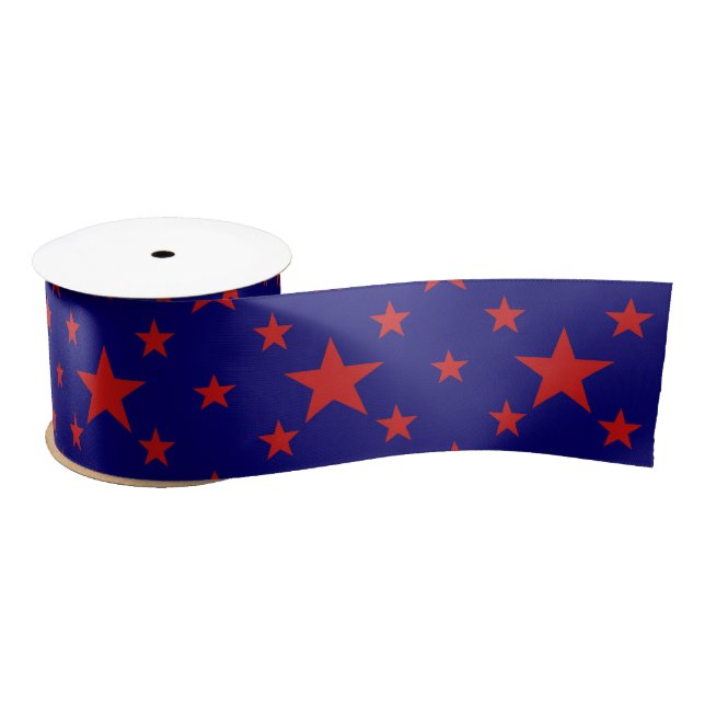 Party Stars Red on Blue Satin Ribbon (Spool)