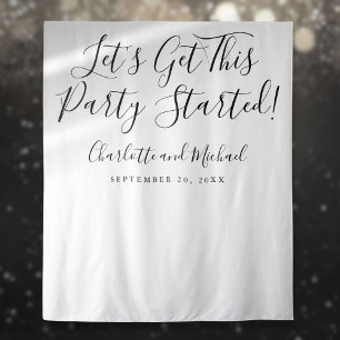 Party Started Black and White Script Photo Booth Tapestry