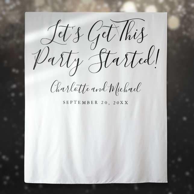 Party Started Black and White Script Photo Booth Tapestry (Party Started Black and White Script Photo Booth Tapestry)