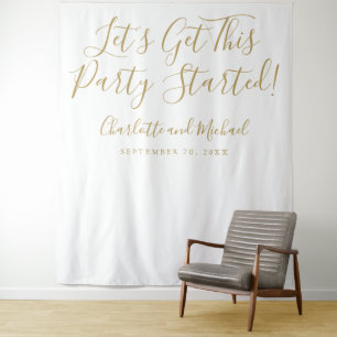 Party Started Gold Script Photo Booth Backdrop Tapestry