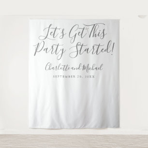 Party Started Grey Script Photo Backdrop Tapestry