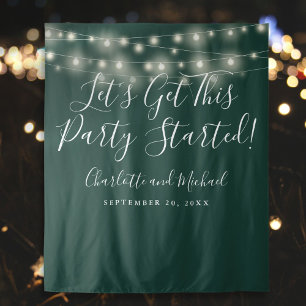 Party Started Lights Emerald Green Photo Backdrop Tapestry