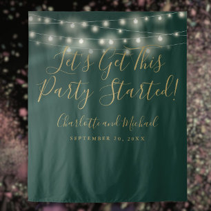 Party Started Lights Green And Gold Photo Backdrop Tapestry