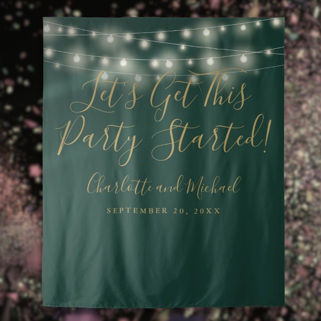 Party Started Lights Green And Gold Photo Backdrop Tapestry (Party Started Lights Green And Gold Photo Backdrop)