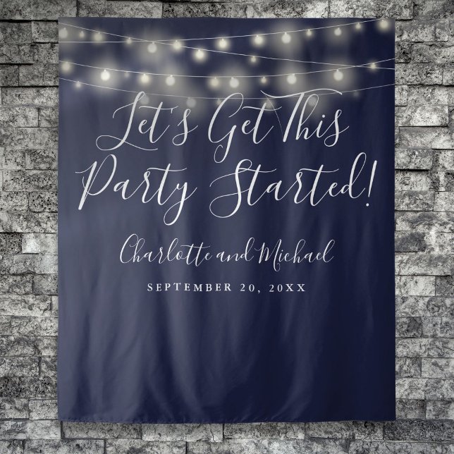 Party Started Lights Navy Blue Photo Backdrop Tapestry (Party Started Lights Navy Blue Photo Backdrop)