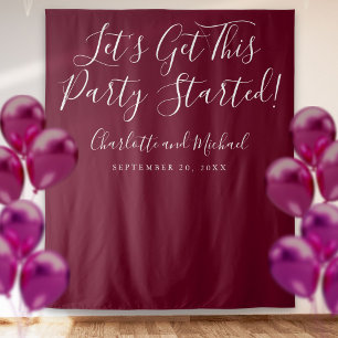 Party Started Script Burgundy Photo Backdrop Tapestry