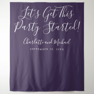 Party Started Script Purple Photo Backdrop Tapestry