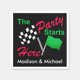 Party Starts Here Race Flag Name Personalized Napkin