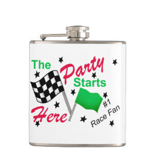 Party Starts Here Race Name Personalized Beverage Hip Flask
