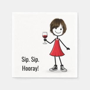Party Stick Figure Girl with Wine Glass Napkin