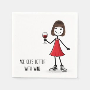 Party Stick Figure Girl with Wine Glass Napkin