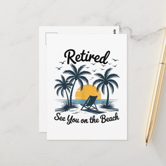 Party Summer Retired See You On The Beach Postcard (Front/Back In Situ)