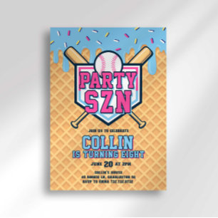 Party Szn Ice Cream Drip Baseball Birthday Invitation