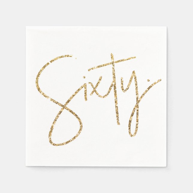 PARTY TABLE sixty script modern 60 gold glitter Napkin (Front)