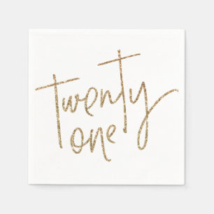 PARTY TABLE twenty-one script modern gold glitter Napkin