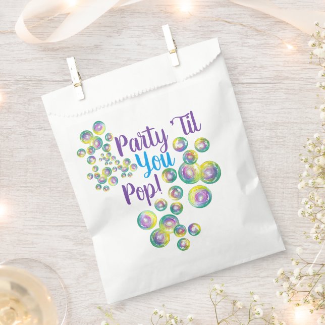 Party Til You Pop Blowing Bubbles Iridescent Favour Bag (Clipped)