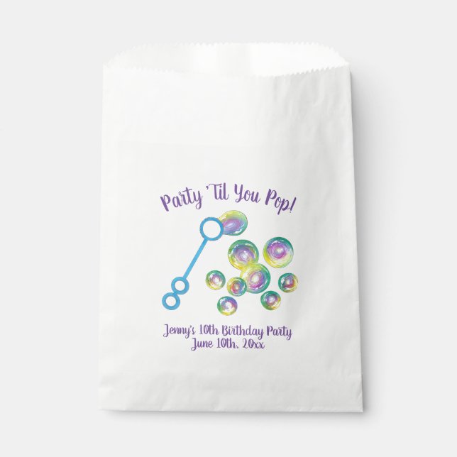Party Til You Pop Bubble Wand Birthday Bubbles Favour Bag (Front)