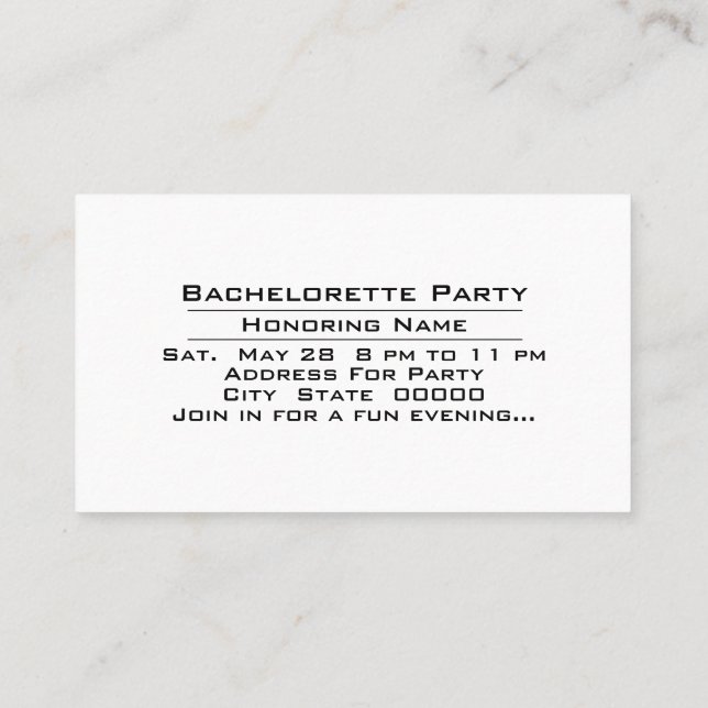 Party Time Bachelorette Celebration Invitation (Back)