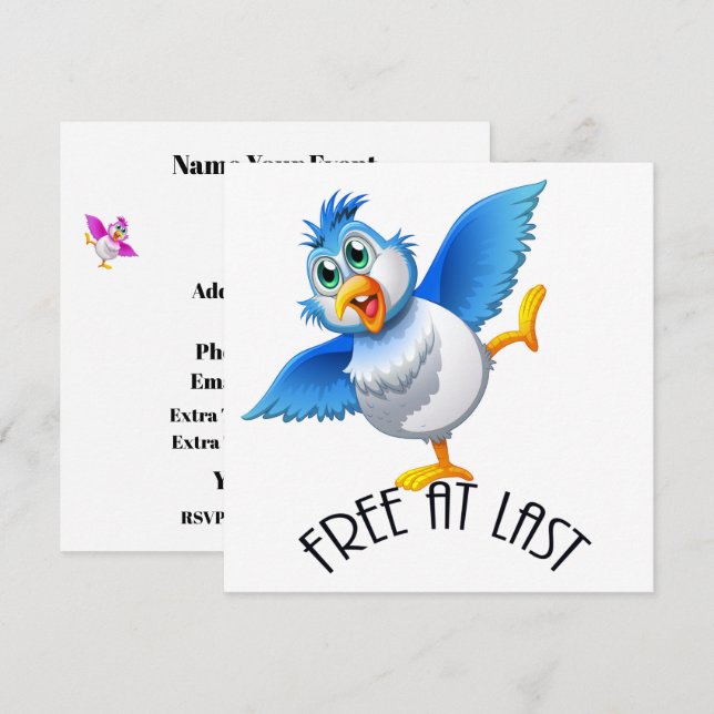 Party Time Bird - Free At Last Invitation (Front/Back)