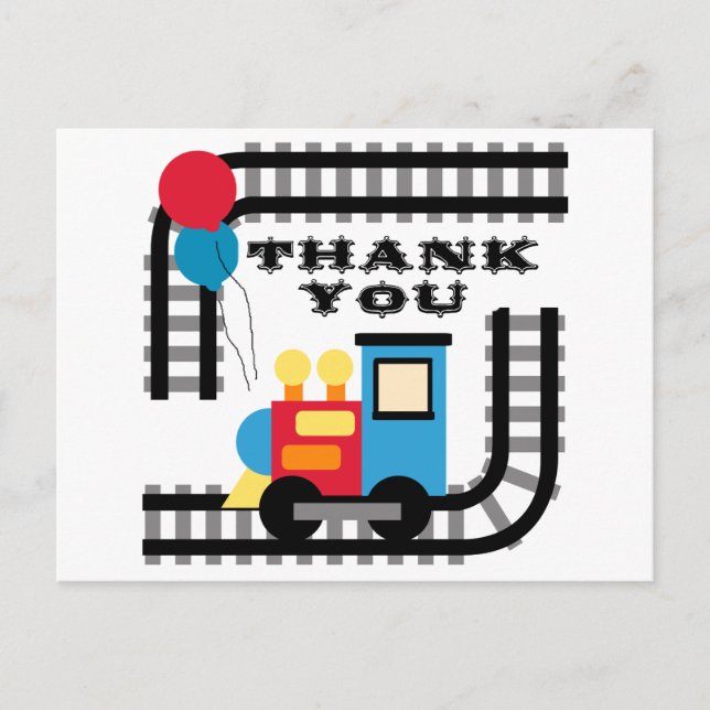 Party Time Birthday Train Thank You Postcard (Front)