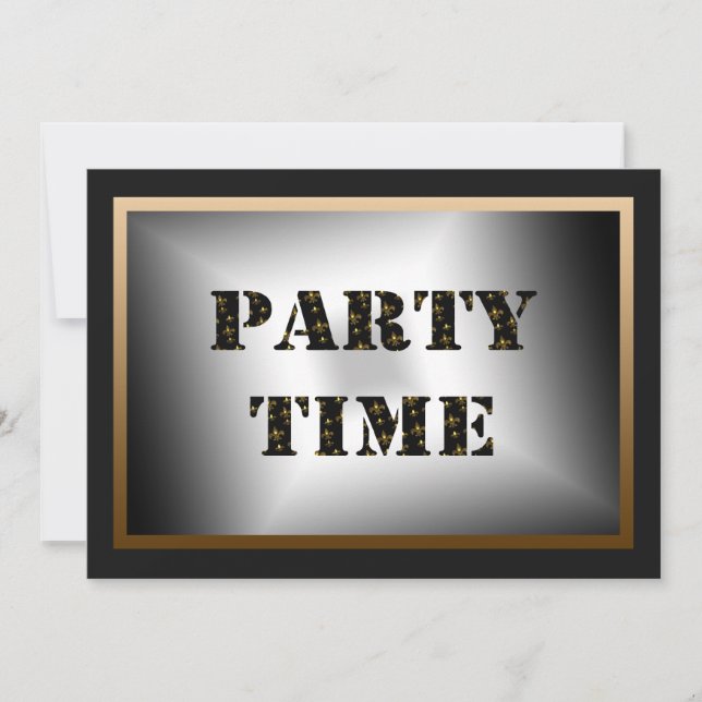 Party Time Black Gold Fleur de Lis Party Invitation (Front)