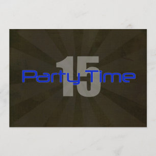 Party Time Black Grey Boy 15th Birthday Invitation