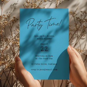 Party Time   Blue Modern Minimalist Fun Birthday Invitation