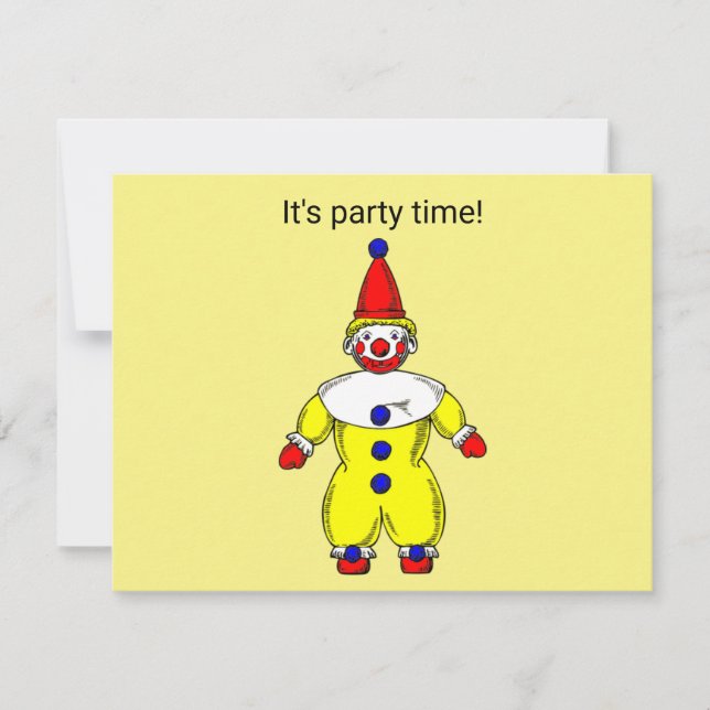 Party Time Clown Invitation Card (Front)