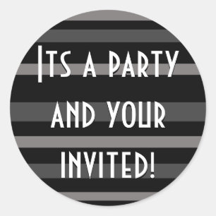 Party Time Collection Black Stripes Classic Round Sticker