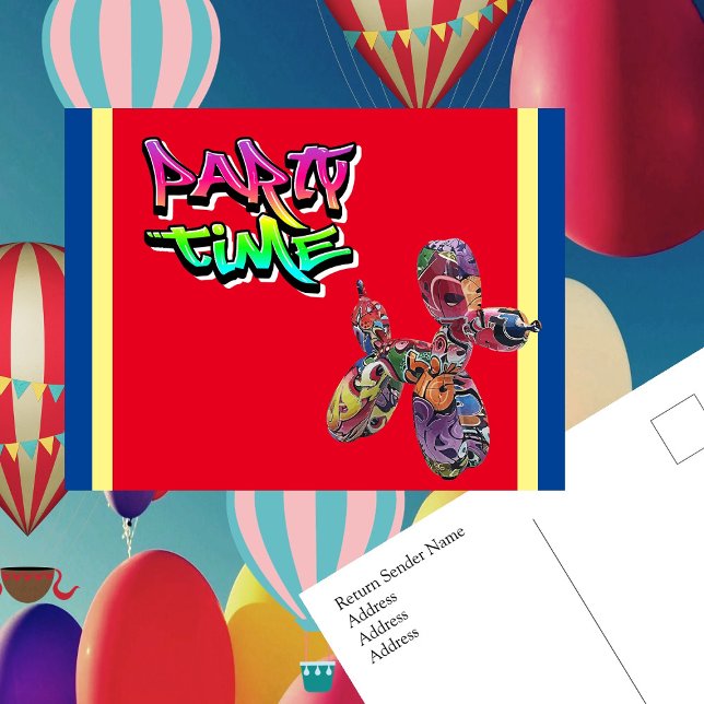 Party Time | Colourful Graffiti Invite  Postcard (POP Art - Graffiti Style - Ready to Follow the Trail to Your Party)