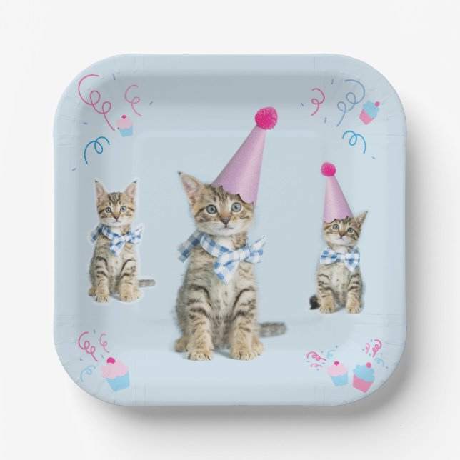  PARTY Time Cupcake Birthday Kitten Celebration Paper Plate (Front)