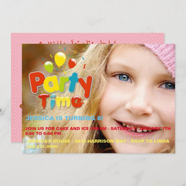 Party Time Custom Photo Birthday Invitation (Front/Back)