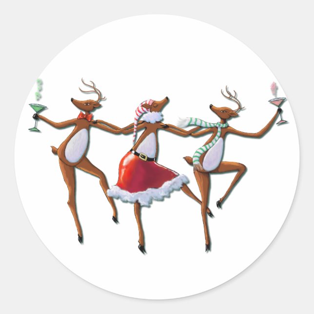 PARTY TIME DANCING REINDEER by SHARON SHARPE Classic Round Sticker (Front)