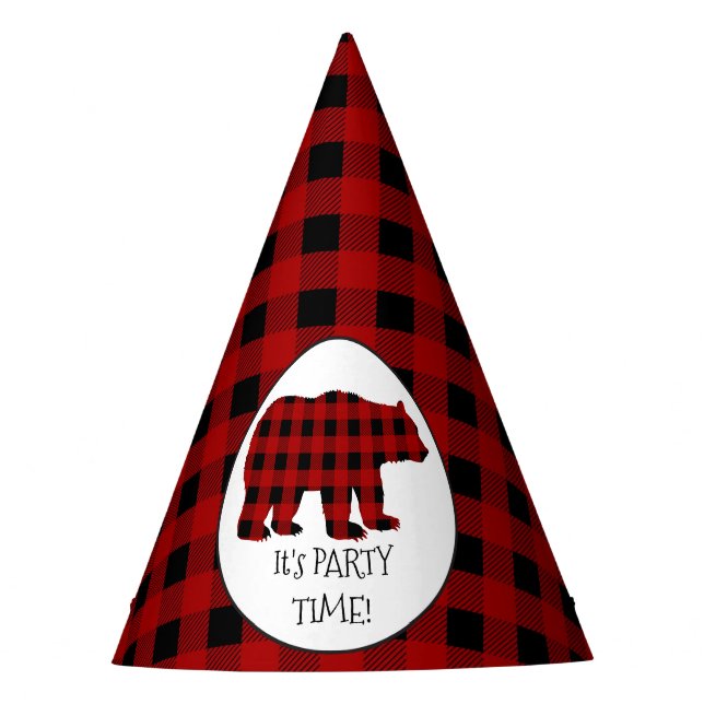 Party time Lumberjack bear pattern paper hat (Front)