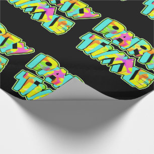 Party Time Neon Colours On Black Gift Wrapping Pap Paper