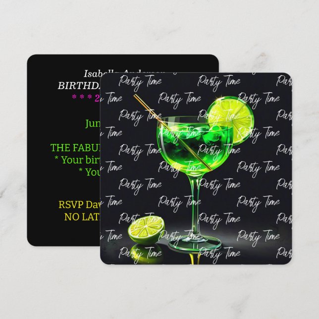 Party Time Neon Popular Personalized Invitation (Front/Back)