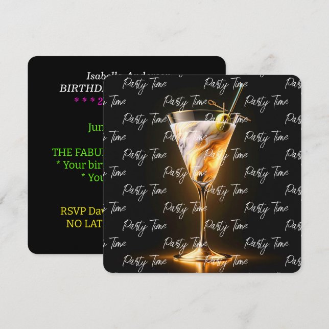 Party Time Neon Trendy Personalized Invitation (Front/Back)