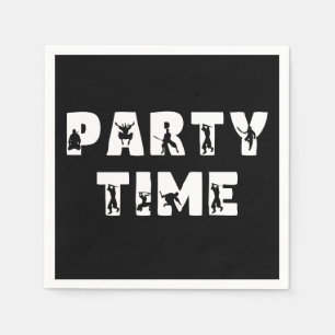 Party Time Ninja Lettering Black White Bday Party  Napkin