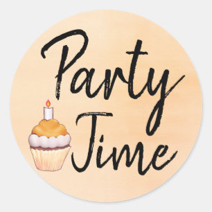 Party Time Orange Cupcake Birthday Classic Round Sticker
